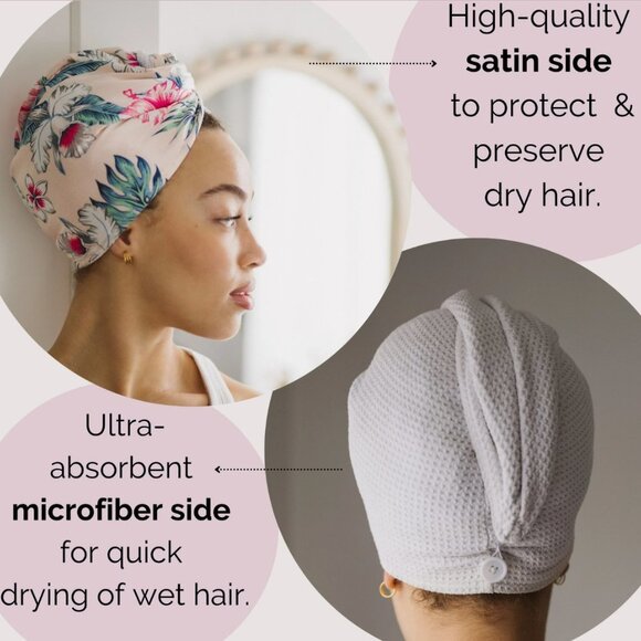 Reversible Microfiber Hair Towel and Satin Head Wrap - Picture 3 of 6
